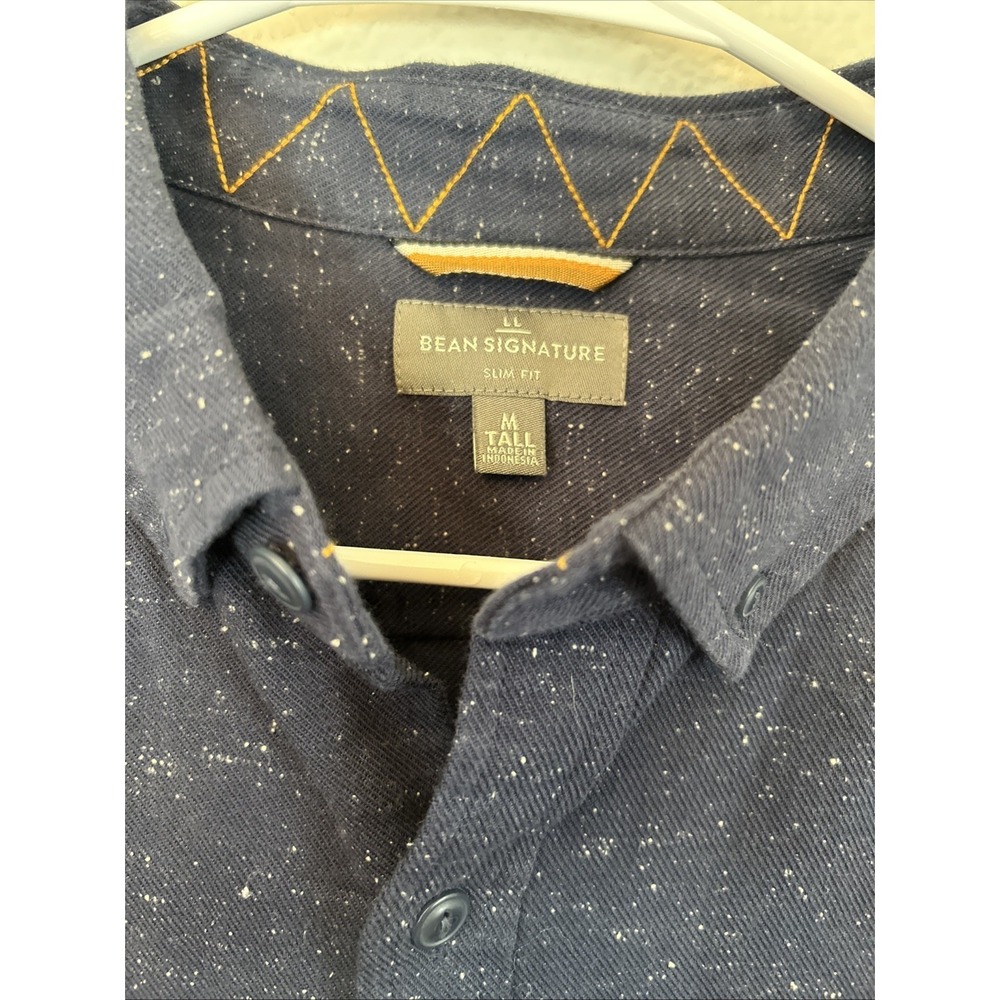 LL Bean Signature Mens Slim Fit M Tall Button Down Shirt Navy Blue Long Sleeve - Picture 2 of 7
